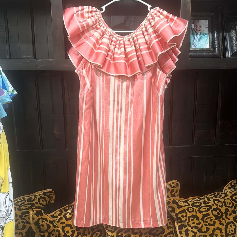 Trina Turk Pink and White Ruffled Sundress